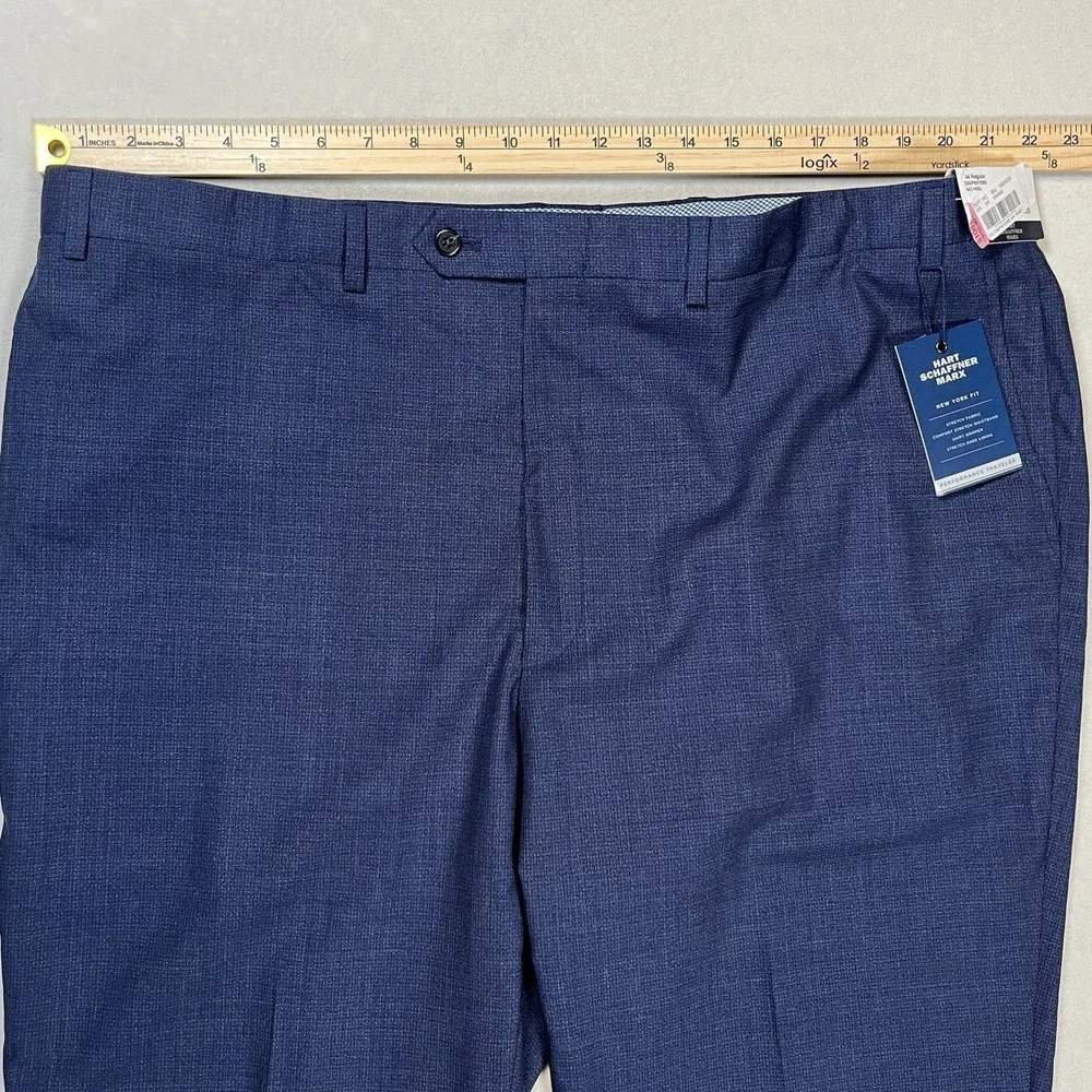 New Hart Schaffner Marx Mens Blue New York Fit Performance Traveler Pants Sz 44R